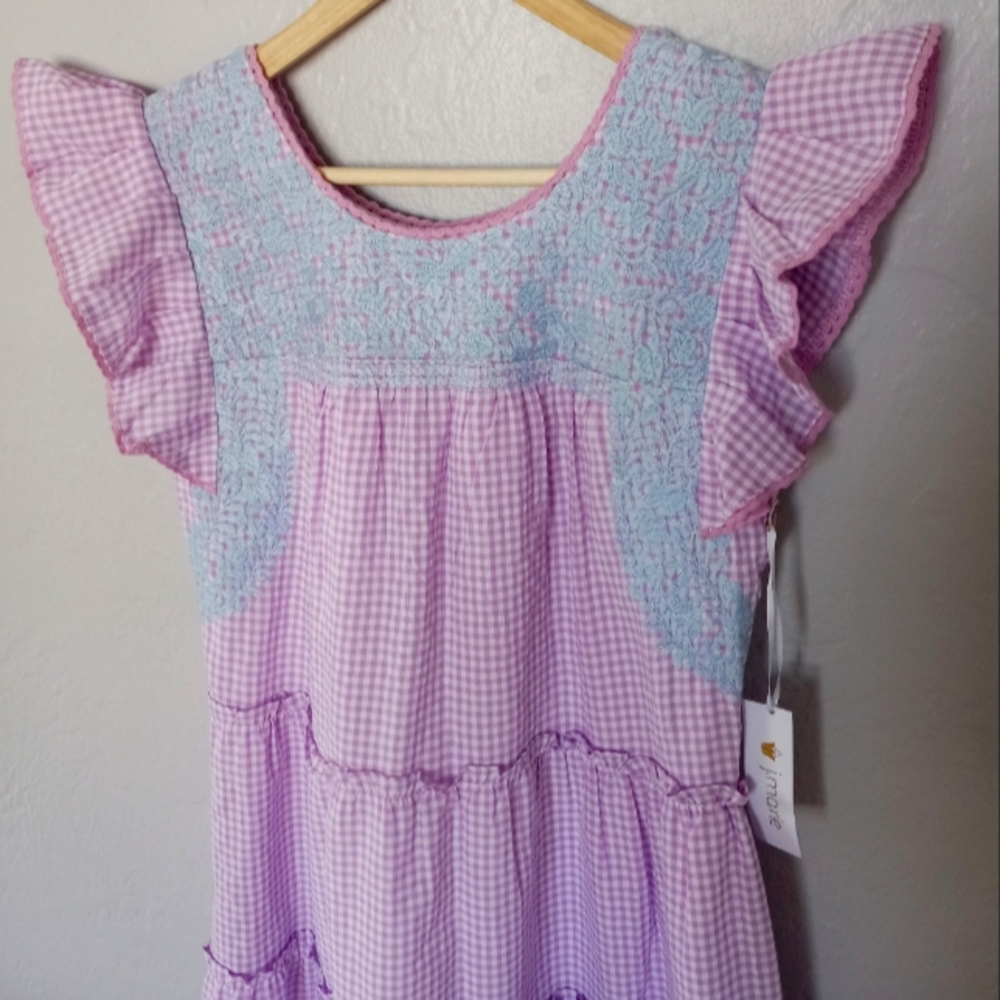 J. Marie Kayla Tiered Midi Dress Purple Gingham Embroidery S - Picture 5 of 12